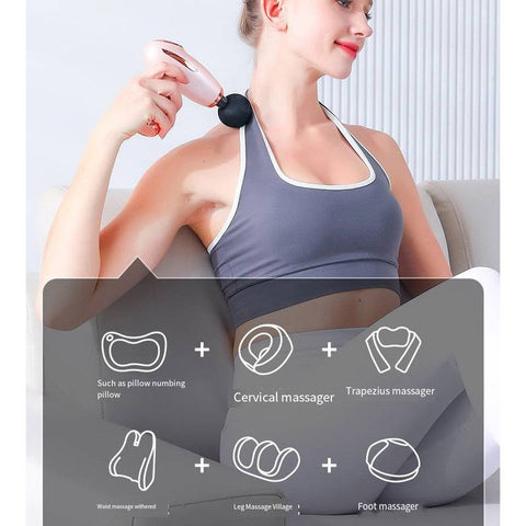 Pink - Portable Mini Fascia Gun with 4 Massage Heads, Type-C Rechargeable Low-Noise Handheld Percussion Massager for the Gym