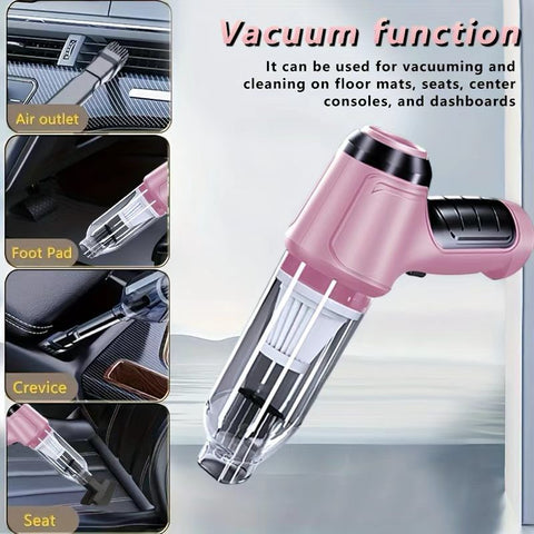 3-in-1 Cordless Handheld Vacuum Cleaner, Multifunction Car and Home Blower and Vacuum for Pet Hair, Window, and Keyboard Cleaning - Pink