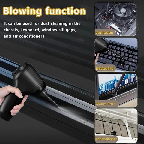 3-in-1 Cordless Handheld Vacuum Cleaner, Multifunction Car and Home Blower and Vacuum for Pet Hair, Window, and Keyboard Cleaning - Black