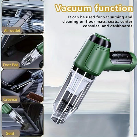 3-in-1 Cordless Handheld Vacuum Cleaner, Multifunction Car and Home Blower and Vacuum for Pet Hair, Window, and Keyboard Cleaning - Green