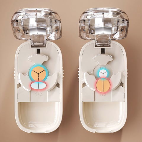 2-in-1 Pill Cutter with Storage Case, 1/2 & 1/3 Equal Parts Adjustable Tablet Splitter, Portable Travel Medicine Box - White