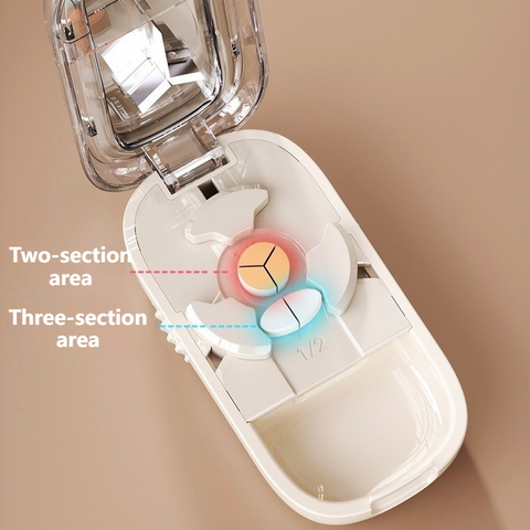 2-in-1 Pill Cutter with Storage Case, 1/2 & 1/3 Equal Parts Adjustable Tablet Splitter, Portable Travel Medicine Box—Blue