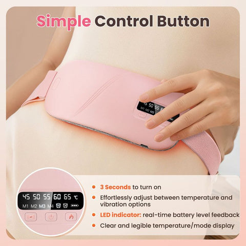 LED Display Period Heating Belt for Women, 5 Heat Settings & 4 Vibration Modes Wireless Menstrual Cramp Relief Waist Heating Pad - Pink