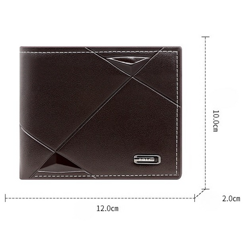 Men's Short Bifold PU Wallet, Geometric Embossed Billfold with Multiple Card Slots and Zipper Coin Pocket for Business, Casual, and Daily Use - Black