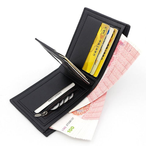 Men's Short Bifold PU Wallet, Geometric Embossed Billfold with Multiple Card Slots and Zipper Coin Pocket for Business and Casual Daily Use - Dark Brown