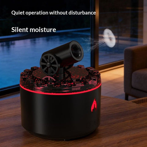 Cannon-Shaped Smoke Ring Aroma Diffuser and Humidifier, 2 Mist Modes, RGB Color-Changing Lava Lamp Essential Oil Diffuser, for Home Desk - White Silver