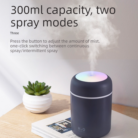 Mini Colorful Cup Humidifier, 300ml Portable USB Cool Mist Humidifier with 7-Color Night Light, for Car, Bedroom, Desk, and Office - White