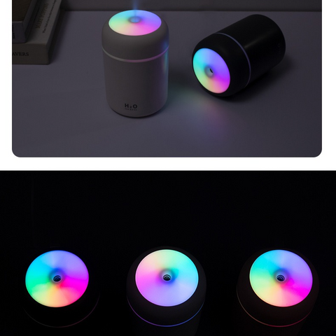Mini Colorful Cup Humidifier, 300ml Portable USB Cool Mist Humidifier with 7-Color Night Light, for Car, Bedroom, Desk, and Office - White