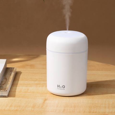 Mini Colorful Cup Humidifier, 300ml Portable USB Cool Mist Humidifier with 7-Color Night Light, for Car, Bedroom, Desk, and Office - White