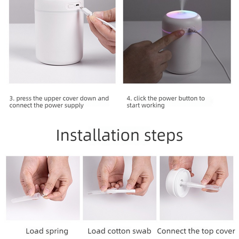 Mini Colorful Cup Humidifier, 300ml Portable USB Cool Mist Humidifier with 7-Color Night Light, for Car, Bedroom, Desk, and Office - White