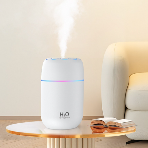 Flower Nozzle Mini USB Humidifier, 250ml Portable Cool Mist Humidifier with RGB Night Light, for Car, Bedroom, or Desk - Gray