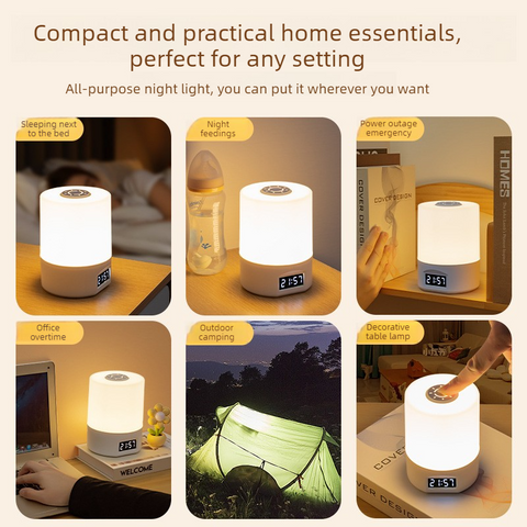 Remote Control Touch Bedside Night Light with Digital Clock, 3 Color Temperature & Dimmable LED Table Lamp,for Bedroom Baby Room Dorm