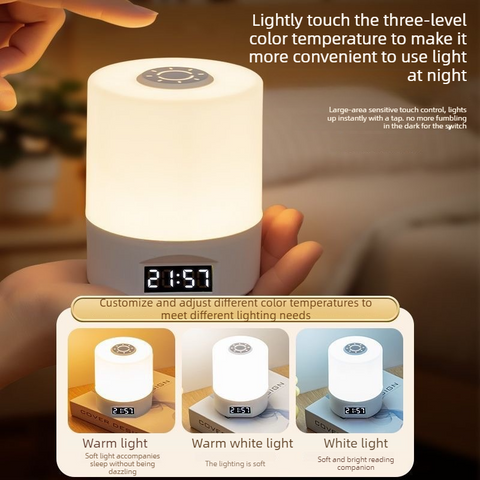 Remote Control Touch Bedside Night Light with Digital Clock, 3 Color Temperature & Dimmable LED Table Lamp,for Bedroom Baby Room Dorm