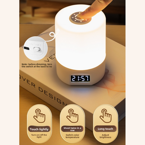 Remote Control Touch Bedside Night Light with Digital Clock, 3 Color Temperature & Dimmable LED Table Lamp,for Bedroom Baby Room Dorm