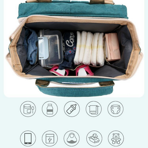 Convertible Baby Bed Diaper Backpack, Waterproof Oxford Multifunction Mommy Bag, 3-Way Hand/Shoulder/Backpack for Travel and Outdoor Use - Black