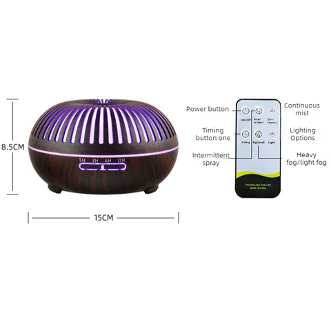 550ML Wood-Grain Aroma Diffuser and Humidifier with Bluetooth Speaker, 7-Color LED Night Light, Remote Control, Timer, and Auto Shut-Off – Light Wood