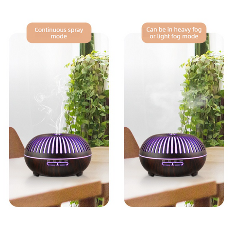 550ML Wood-Grain Aroma Diffuser and Humidifier with Bluetooth Speaker, 7-Color LED Night Light, Remote Control, Timer, and Auto Shut-Off – Dark Wood