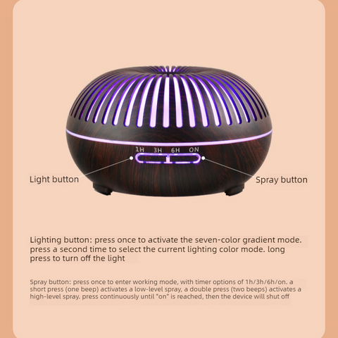550ML Wood-Grain Aroma Diffuser and Humidifier with Bluetooth Speaker, 7-Color LED Night Light, Remote Control, Timer, and Auto Shut-Off – Dark Wood