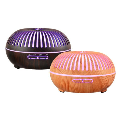 550ML Wood-Grain Aroma Diffuser and Humidifier with Bluetooth Speaker, 7-Color LED Night Light, Remote Control, Timer, and Auto Shut-Off – Dark Wood