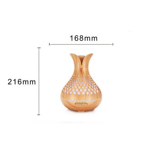 500ML Diamond Hollow Wood Grain Diffuser Humidifier, 7-Color LED Night Light, Remote Control, Timer, Continuous & Intermittent Mist - Dark Wood