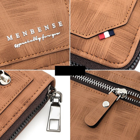 Vintage PU Leather Long Wallet for Men, Zipper-Around Phone Clutch with Detachable Wrist Strap - Black