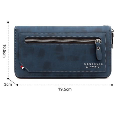 Vintage PU Leather Long Wallet for Men, Zipper-Around Phone Clutch with Detachable Wrist Strap - Dark Brown