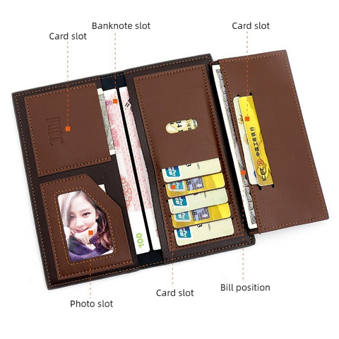 Men's Long Bifold PU Leather Wallet, Vintage Plaid Patchwork Business Card Holder with Zipper Coin Pocket & ID Photo Slot (Black)