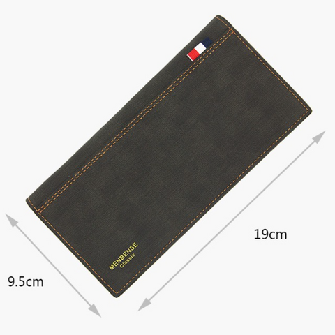 Men's Long Bifold PU Leather Wallet, Fabric-Textured Business Card Case with Zipper Coin Pocket, Multi-Card Slot Suit Pocket Purse for Daily Work and Travel (Black)