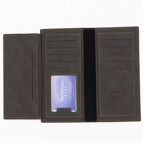 Men's Long Bifold PU Leather Wallet, Fabric-Textured Business Card Case with Zipper Coin Pocket, Multi-Card Slot Suit Pocket Purse for Daily Work and Travel (Blue)