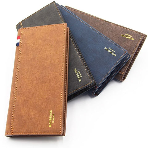 Men's Long Bifold PU Leather Wallet, Fabric-Textured Business Card Case with Zipper Coin Pocket, Multi-Card Slot Suit Pocket Purse for Daily Work and Travel (Blue)