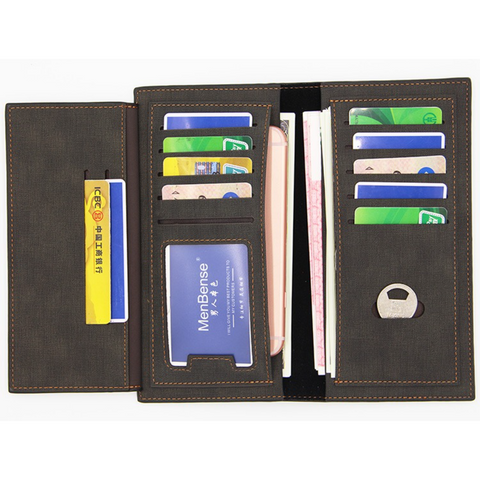 Men's Long Bifold PU Leather Wallet, Fabric-Textured Business Card Case with Zipper Coin Pocket, Multi-Card Slot Suit Pocket Purse for Daily Work and Travel (Brown)