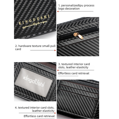 Men's Short Bifold Carbon Fiber Texture PU Wallet, Multi-Card Slot Purse with Zipper Coin Pocket & ID Photo Window for Daily Use (Blue)