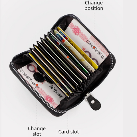 Matte PU Accordion Card Holder Wallet, Zip-Around Coin Purse with Extra Front Card Slot, Multi-Slot Credit Card Case for Men and Women (Black)