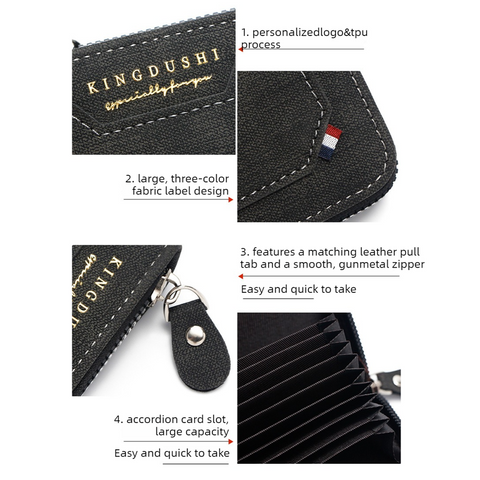 Matte PU Accordion Card Holder Wallet, Zip-Around Coin Purse with Extra Front Card Slot, Multi-Slot Credit Card Case for Men and Women (Blue)