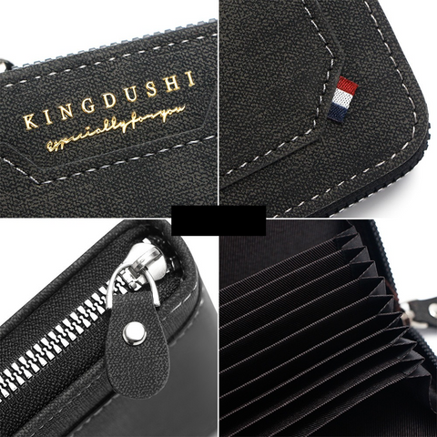 Matte PU Accordion Card Holder Wallet, Zip-Around Coin Purse with Extra Front Card Slot, Multi-Slot Credit Card Case for Men and Women (Blue)