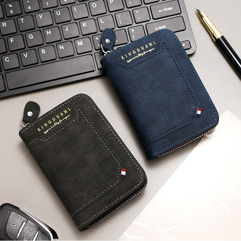 Matte PU Accordion Card Holder Wallet, Zip-Around Coin Purse with Extra Front Card Slot, Multi-Slot Credit Card Case for Men and Women (Dark Brown)