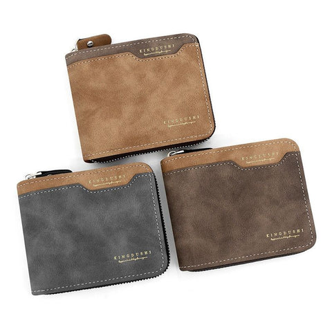 Men's Tri-fold Zip-Around Wallet, PU Leather Purse with Snap Coin Pocket & ID Photo Slot, Multi-Card Slots Business Casual Short Billfold (Black)