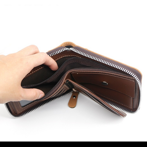 Vintage Matte PU Leather Zip-Around Bifold Wallet for Men, Multi-Card Slot Coin Purse with ID Window, Casual Short Billfold Purse (Dark Gray)