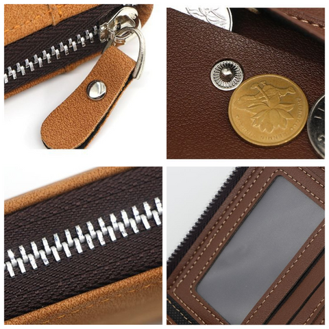 Vintage Matte PU Leather Zip-Around Bifold Wallet for Men, Multi-Card Slot Coin Purse with ID Window, Casual Short Billfold Purse (Dark Gray)