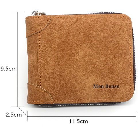 Vintage Matte PU Leather Zip-Around Bifold Wallet for Men, Multi-Card Slot Coin Purse with ID Window, Casual Short Billfold Purse (Brown)