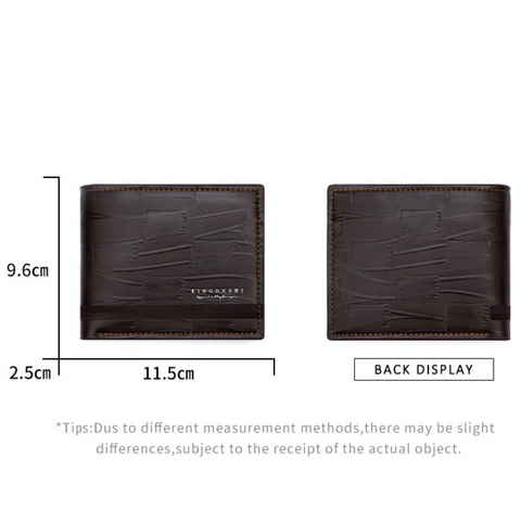 Men's Bifold Embossed PU Wallet, Multi-Card Slots, Dual-Zipper Coin Purse with ID Window, Business Casual Short Billfold (Dark Brown)
