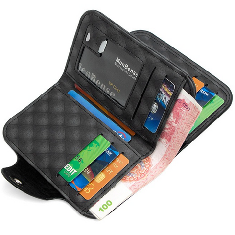 Vintage Patchwork Snap-Closure Vertical Wallet for Men, PU Leather Wallet with 13 Card Slots, Zippered Coin Pocket, and ID Window (Black)