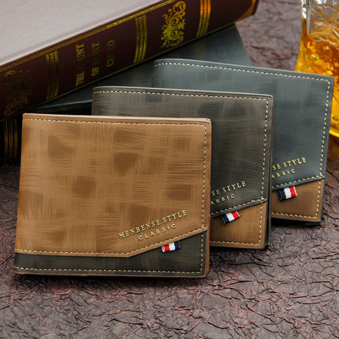 British-Style Two-Tone Bifold Wallet for Men, Matte Printed PU Leather Wallet with Zip Coin Pocket, Multiple Card Slots & ID Photo Window (Dark Brown)