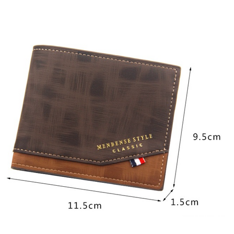 British-Style Two-Tone Bifold Wallet for Men, Matte Printed PU Leather Wallet with Zip Coin Pocket, Multiple Card Slots & ID Photo Window (Dark Brown)