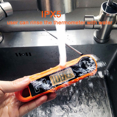 Foldable Digital Meat Thermometer, IPX5 Waterproof Fast Read with Backlight ℃/℉ Switch for Kitchen, BBQ, Baking