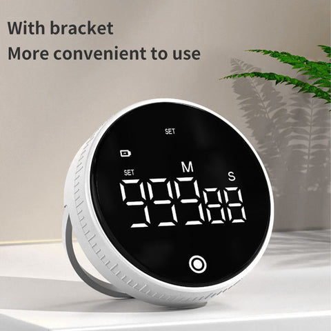 Rotating Digital Kitchen Timer, 999-Minute LED Display Timer with Magnetic Back & Stand, Type-C, for Studying and Exercising—White