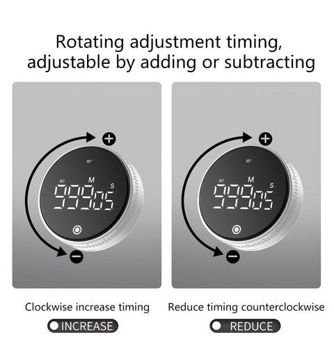 Rotating Digital Kitchen Timer, 999-Minute LED Display Timer with Magnetic Back & Stand, Type-C, for Studying and Exercising—Black