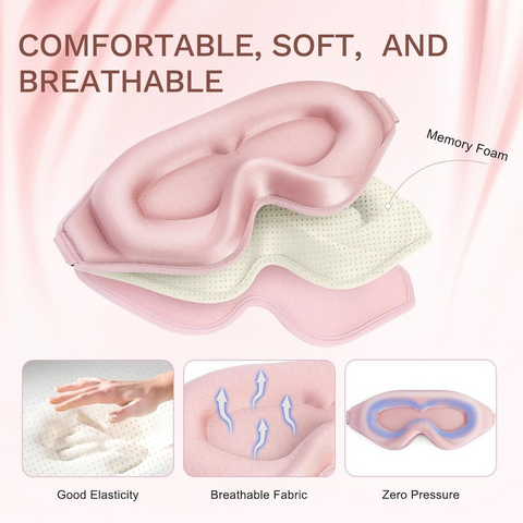 3D Deep Contoured Memory Foam Sleep Eye Mask, Full Light Blocking, Breathable Eye Cover for Travel, Naps, and Nighttime Sleep—Black