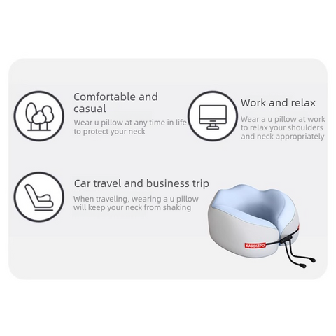 Portable Memory Foam U-Shaped Neck Pillow, Ergonomic 360° Support Adjustable Travel Pillow with Storage Case for Airplane, Car, Office - Blue