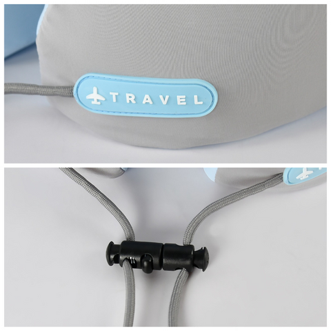 Memory Foam Travel Neck Pillow, U-Shaped Pillow with Ice Silk Cover, Adjustable Lock, and Storage Case for Airplane, Car, Office - Blue